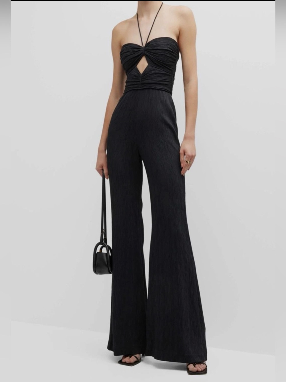 NWT Alexis Black Jada Plissé Keyhole Halter Wide-leg Jumpsuit - Picture 4 of 12
